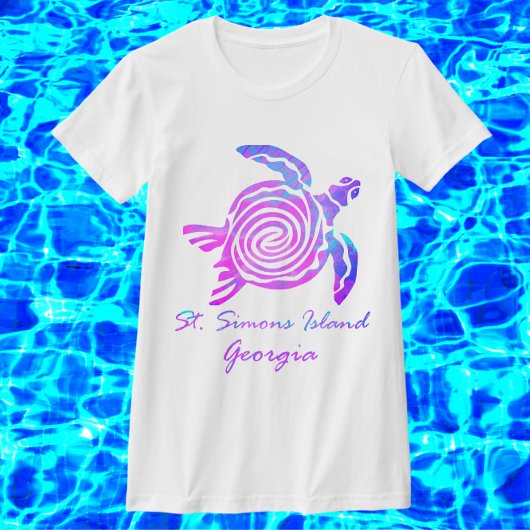 St. Simons Island GA Levendige Oceaan Zee Schildpa T-shirt