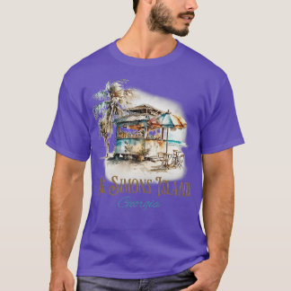 St Simons Island GA Tiki Bar Beach Waterverf Desi T-shirt