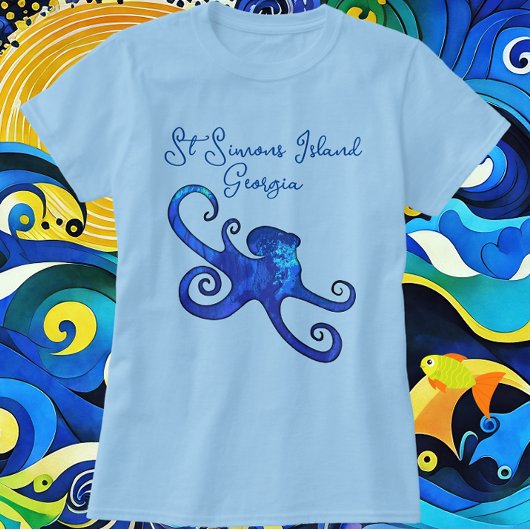 St. Simons Island Georgia Blue Octopus T-shirt