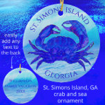 St Simons Island, Georgia Crab en Ocean Waves Keramisch Ornament<br><div class="desc">Een knappe blauwe krab is omlijst tegen een prachtige zeeen achtergrond. Dit unieke St. Simons Island, GA ornament zal het perfecte vakantiesouvenir cadeau maken. Het krabwerk is in een waterverf stijl uitgewerkt. De prachtige tinten blauw nemen je geest gemakkelijk terug naar het strand. De achterzijde bevat een tempel voor naam....</div>
