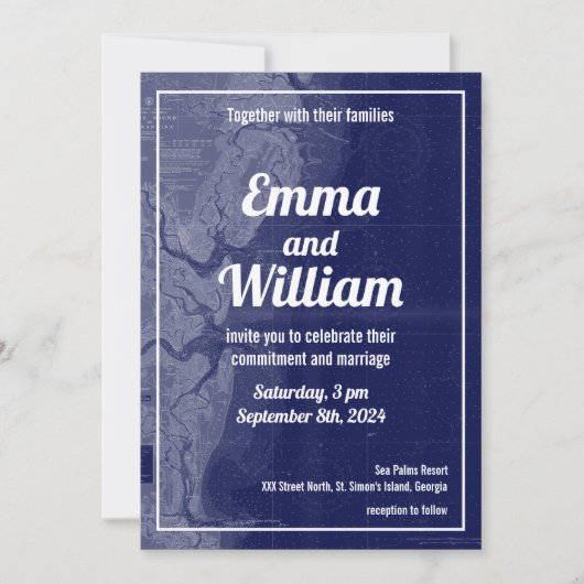 St. Simons Island Georgia  Map Wedding Kaart (Voorkant)