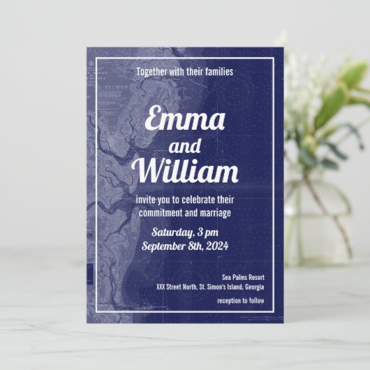 St. Simons Island Georgia  Map Wedding Kaart (Staand voorkant)