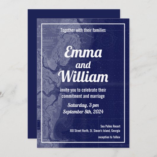 St. Simons Island Georgia  Map Wedding Kaart (Voorkant / Achterkant)