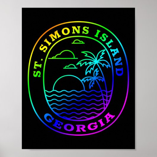 St. Simons Island Georgia Rainbow Palm Tree Beach Poster (Voorkant)