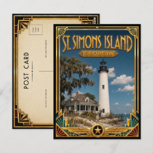 St. Simons Island Georgia Vintage Art Deco Gouden Briefkaart
