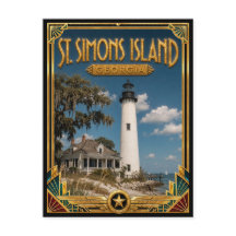 St. Simons Island Georgia Vintage Art Deco Gouden 