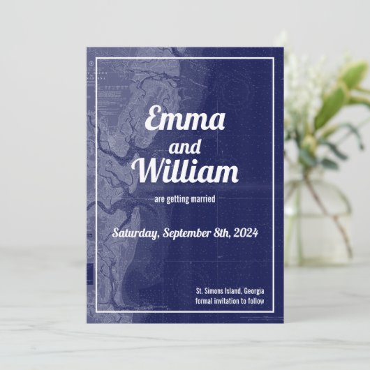 St Simons Island  Map Save the Date Kaart (Staand voorkant)