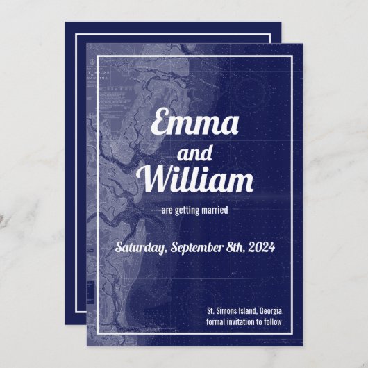 St Simons Island  Map Save the Date Kaart (Voorkant / Achterkant)