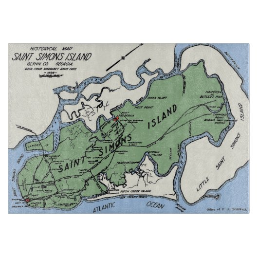 St Simons Island Map Snijplank (Voorkant)