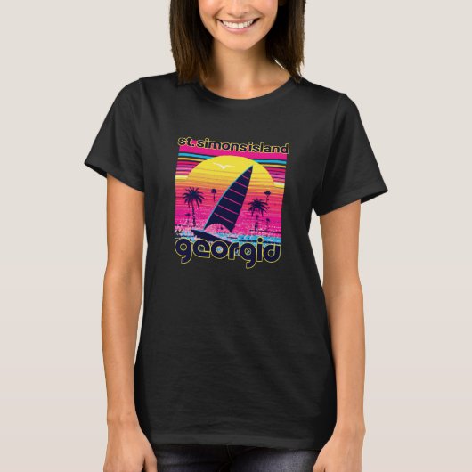 St Simons Island Retro 80s Style Souvenir Beach T-shirt (Voorkant)