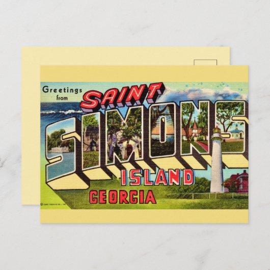 St Simons Island Retro Briefkaart (Voorkant / Achterkant)