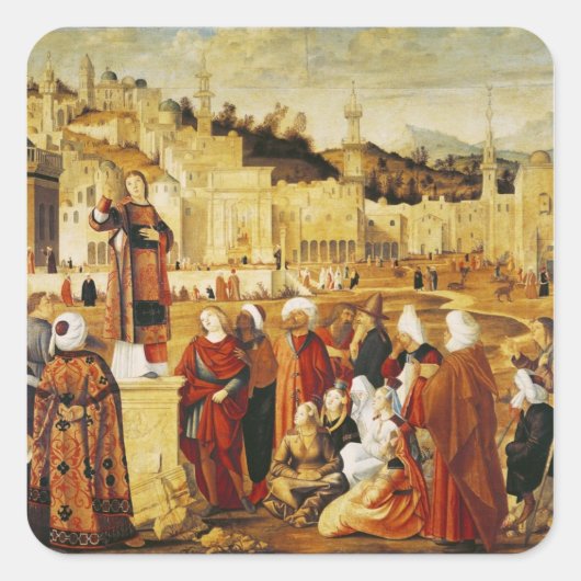 St. Stephen Preaching Vierkante Sticker (Voorkant)