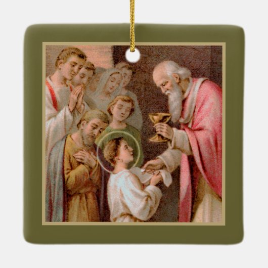 St. Tarcisius Ontvangt de Eucharist (BL 02) x2 Keramisch Ornament (Achterkant)