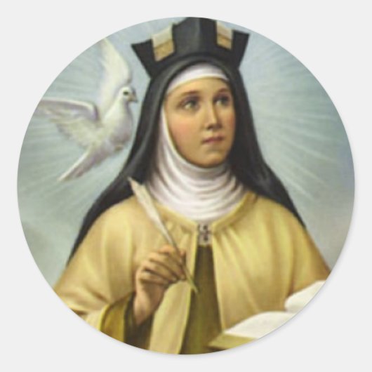 St. Teresa van Avila Carmelite Nun Dove Feather Ronde Sticker (Voorkant)