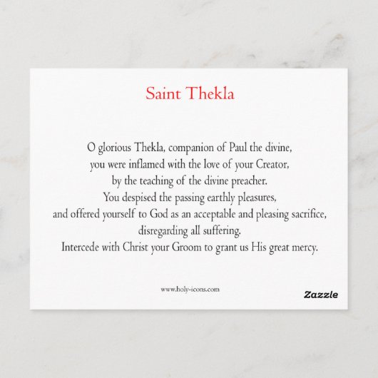 St. Thekla Prayer Card Briefkaart (Achterkant)