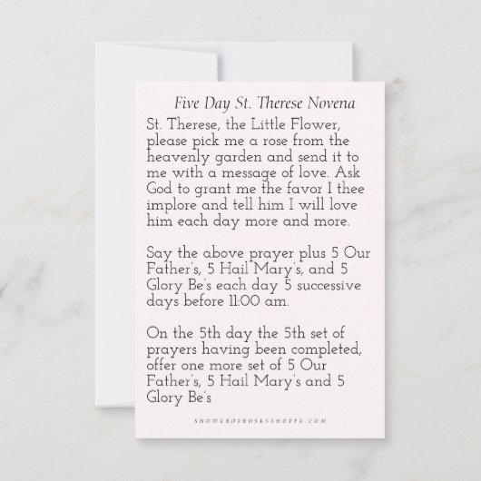 St. Therese 5 Day Novena Prayer Catholic (Achterkant)