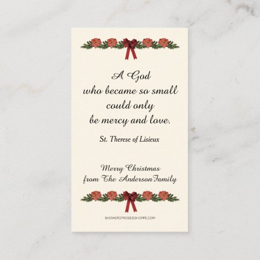 St. Therese Baby Jesus Maagd Mary Roos Kerstmis Informatiekaartje (Achterkant)