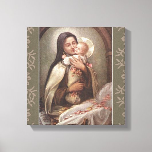 St. Therese Baby Jesus Manger Pink Roses Canvas Afdruk (Voorkant)