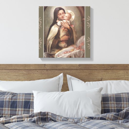St. Therese Baby Jesus Manger Pink Roses Canvas Afdruk (Insitu (Slaapkamer))