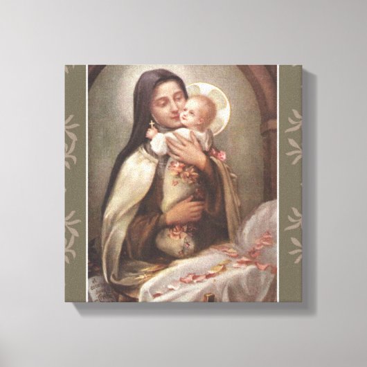 St. Therese Baby Jesus Manger Pink Roses Canvas Afdruk (Voorkant)