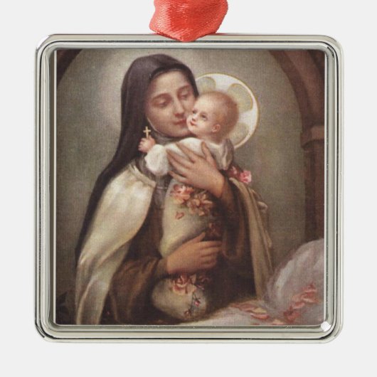 St. Therese Baby Jesus Manger Rozen Metalen Ornament (Voorkant)
