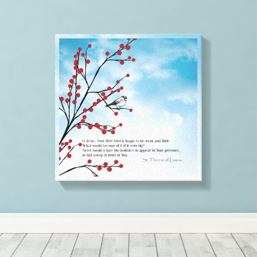 St. Therese Birds Cloud Branch Quote Berries Canvas Afdruk (Insitu (Houten vloer))