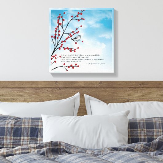 St. Therese Birds Cloud Branch Quote Berries Canvas Afdruk (Insitu (Slaapkamer))