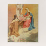 St. Therese Blessed Mary Child Jesus Rozen Legpuzzel<br><div class="desc">Dit is een prachtig traditioneel katholiek afbeelding van St. Therese de Kleine Bloem die rozen ontvangt van de Maagd Mary zonder bloeding en de Kind Jezus.</div>