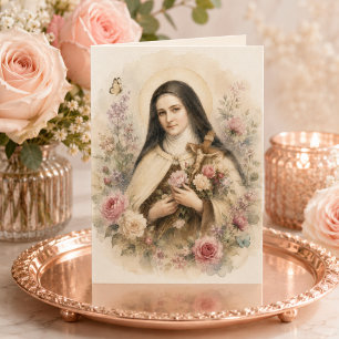 St. Thérèse bloemstuk met Bijbelvers Kaart