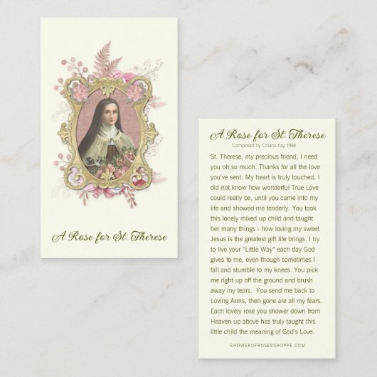 St. Therese Carmelite Nun Roses Religious Poem Visitekaartje (Voorkant / Achterkant)