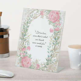 St. Therese Citaat Roze Rozen Trouwbloemen Reclamebord Met Voetstuk