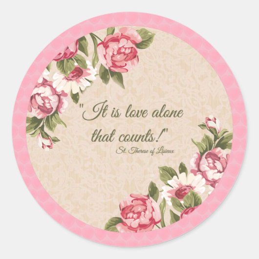 St. Therese citaat Rozen Kant Roze Ronde Sticker (Voorkant)