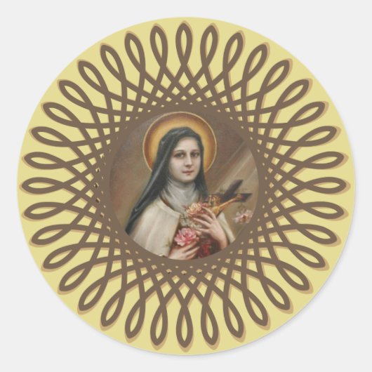 St. Therese de Kleine Bloem Deco Grens Ronde Sticker (Voorkant)
