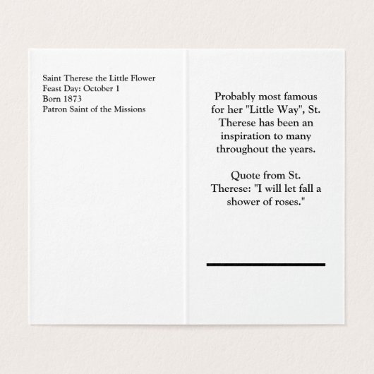 St. Therese de Kleine Bloem Kaart (Binnenkant ongevouwen)