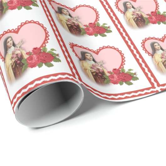 St. Therese de Kleine Bloem met rode rozen harten Cadeaupapier (Rol Hoek)