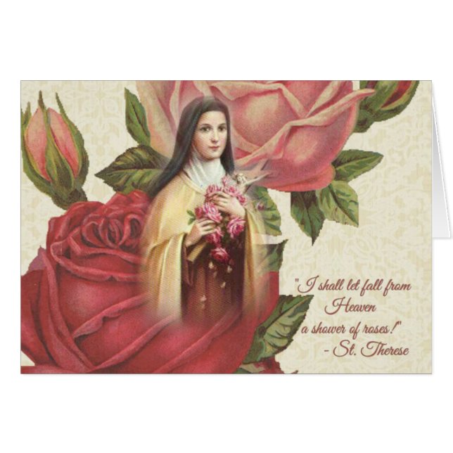 St. Therese de Kleine Bloem met roze rozen (Voorkant Horizontaal)