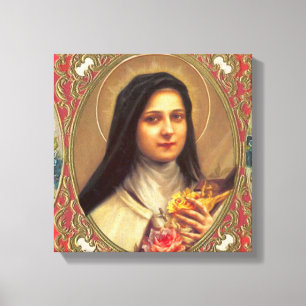 St. Therese de Kleine Bloem met roze rozen  Canvas Afdruk