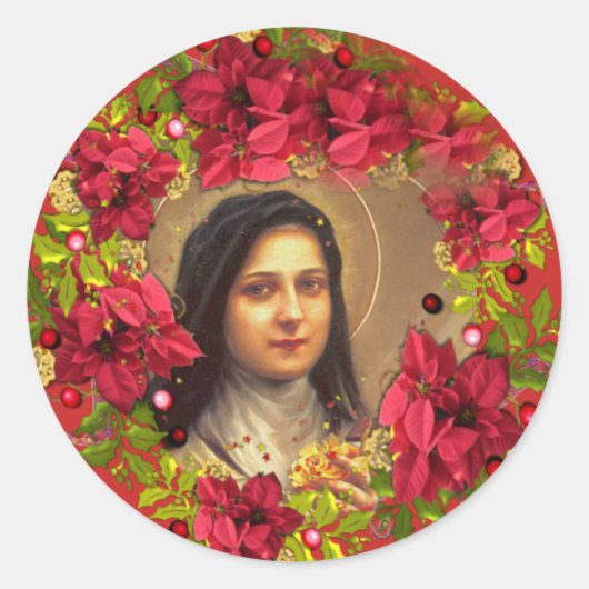 St. Therese de Kleine Bloem poinsettia Ronde Sticker (Voorkant)
