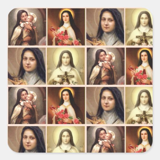 St. Therese de Kleine Bloem Rozen Crucifix Colla Vierkante Sticker (Voorkant)