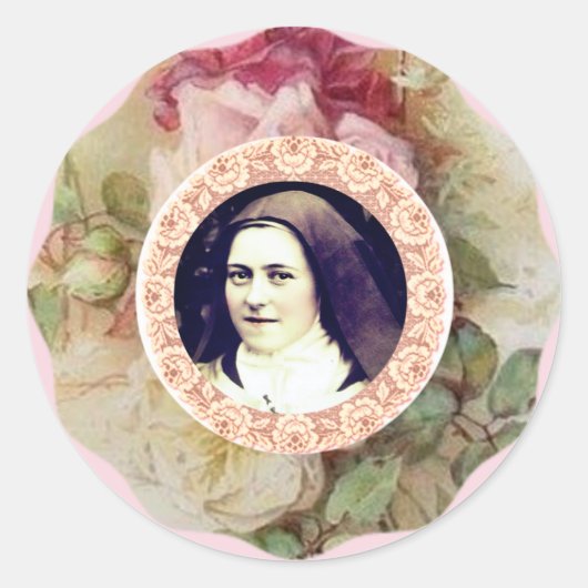 St. Therese de Kleine Bloem Rozen Ronde Sticker (Voorkant)