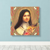 St. Therese de kleine bloem w / roze rozen  Canvas Afdruk (Insitu (Houten vloer))