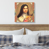 St. Therese de kleine bloem w / roze rozen  Canvas Afdruk (Insitu (Slaapkamer))