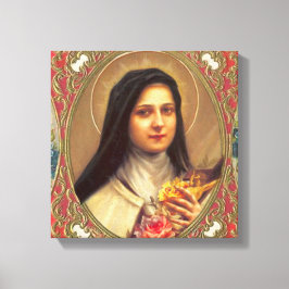 St. Therese de kleine bloem w / roze rozen Canvas Afdruk