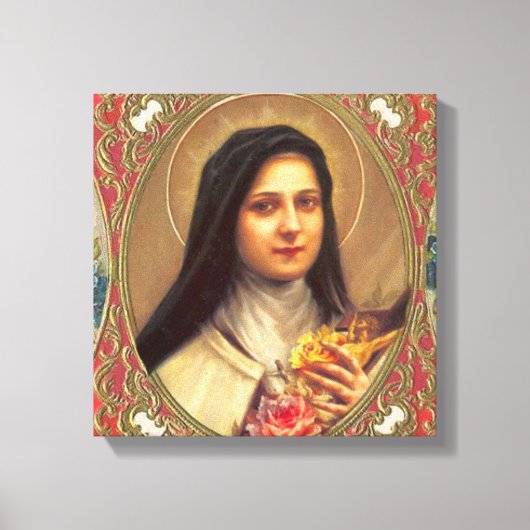 St. Therese de kleine bloem w / roze rozen  Canvas Afdruk (Voorkant)