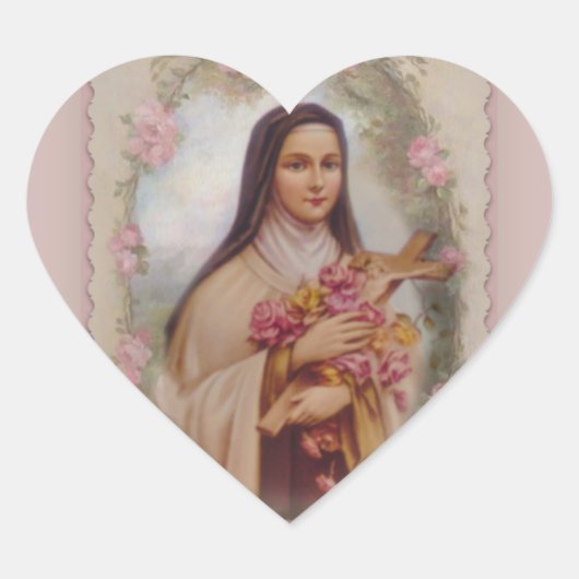 St. Therese de Kleine Roze Rozen Hart Sticker (Voorkant)