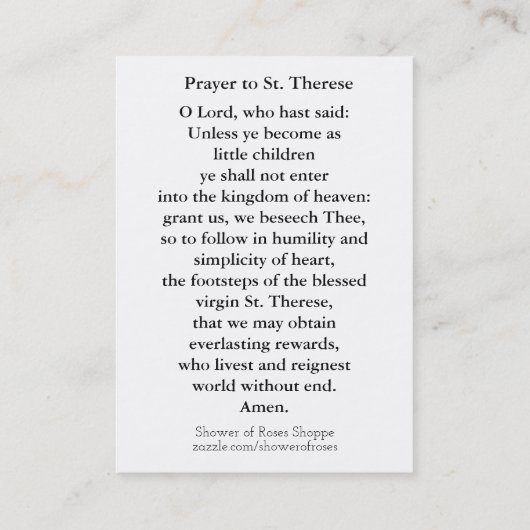  St. Therese de Little Flower Prayer Visitekaartje (Achterkant)