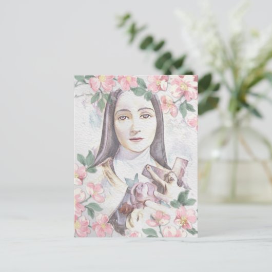 St Therese de Little Flower Waterverf  Briefkaart (Staand voorkant)