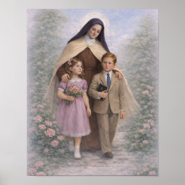 St. Therese Guiding Children Roses Catholic Poster
