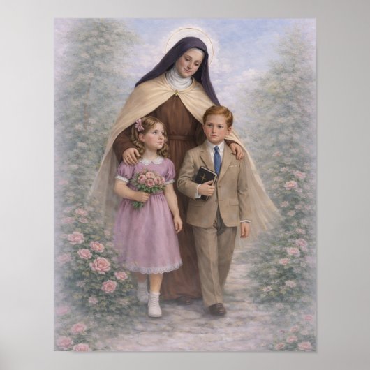 St. Therese Guiding Children Roses Catholic Poster (Voorkant)