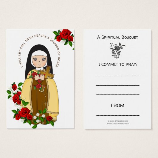 St. Therese Jesus Spiritual Bouquet Prayer Roses Visitekaartje (Voorkant /achterkant)